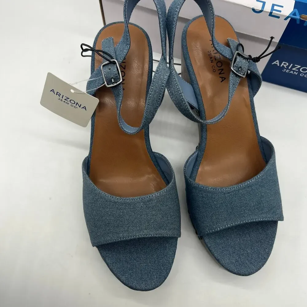 Arizona Jean Co Womens Heather Heeled Sandals Blue Denim Size 9.5M
